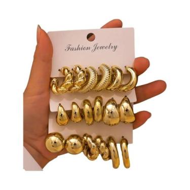 Imagem de Conjunto De Brincos De Ouro Chunky Twist Teardrop Com 18 Peças, Luxuos