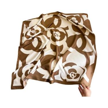 Imagem de Lenço Feminino Elegante De Cetim Sarjado 90x90CM, Xale Quadrado De Lux