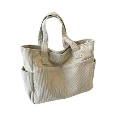 Imagem de Bolsa Tote Feminina De Grande Capacidade Em Corduroy Listrado, Bolsa C