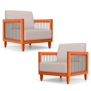 Imagem de Kit 02 Poltronas Varanda Samoa Madeira Maciça Com Cordas Náutica Linho Rústico Areia - Abmaza