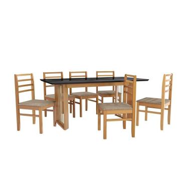 Imagem de Conjunto Sala De Jantar Elisa Em Madeira Maciça 6 Cadeiras Linho Fendi