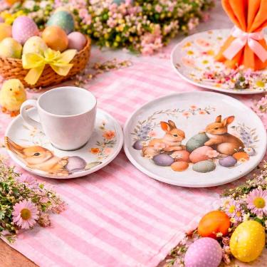 Imagem de Jogo Café Lanche Doce Ninho Coelhinho Páscoa 24pç 12 Pessoas