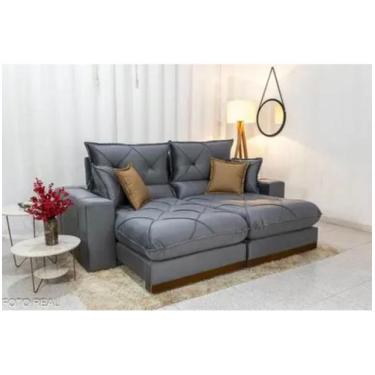 Imagem de Sofá Retrátil Reclinável Gran Bello 2.00m Veludo Cinza - Molas Ensacad