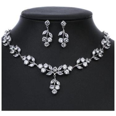 Imagem de Colar E Brinco Noiva Zircônia Prata Festa Debutante Folhas - Geral