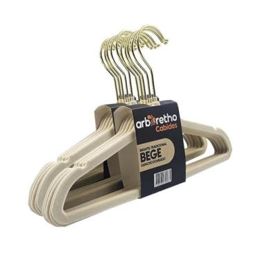 Imagem de Kit 10 Cabides 28cm Infantil Veludo Bege Slim Gancho Dourado - ARBORET