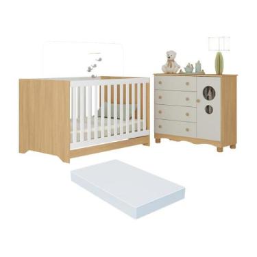 Imagem de Berço Americano 3 em 1 com Colchão Incluso e Cômoda 1 Porta 4 Gavetas 