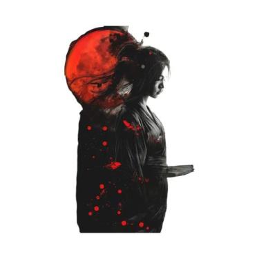 Imagem de Pintura Em Tela De Guerreiro Samurai Da Lua Vermelha Com Paisagem Japo