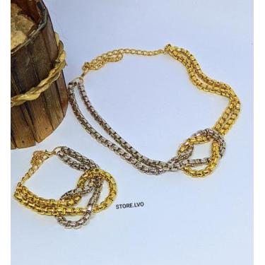 Imagem de Kit Colar Gargantilha Choker e Pulseira Corrente Dupla Veneziana Gross