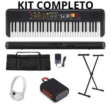 Imagem de Kit teclado musical f52 yamaha com fonte suporte capa fone e caixinha