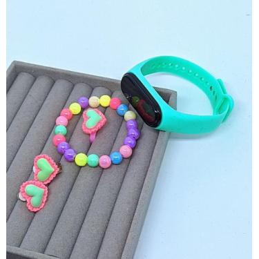 Imagem de Kit Relógio Infantil Digital Led Prova água Bacelete Silicone Crianças