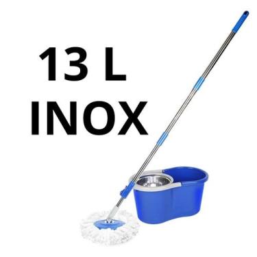 Imagem de Mop Giratório Balde Inox Esfregão Limpeza Pesada Cabo Extensível Micro