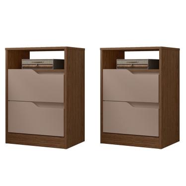 Imagem de Kit 2 Mesas De Cabeceira Sole 2 Gavetas Flex Capuccino-nogueira - Móveis Albatroz Capuccino-nogueira