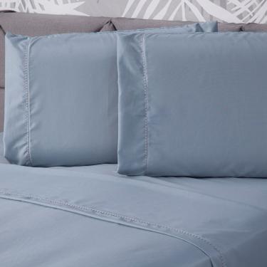 Imagem de Jogo De Cama Lençol Casal Padrão Essential Liso Cinza Com Fronha 04 Peças - Percal Soft 200 Fios