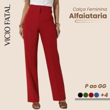 Imagem de Calça Feminina de Alfaiataria Reta Calça Social Básica Leve Fecho Discreto Elegante Cintura Alta-Feminino