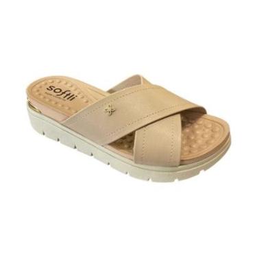 Imagem de Tamanco Fem Softli Flat Tiras Cruzadas Bege 10046.10254-Feminino