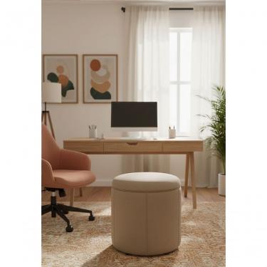 Imagem de Puff Redondo Baú Não é Segredo Debrum Linho Cru 40x45 Ns0612