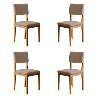 Imagem de Kit 4 Cadeiras para Sala de Jantar Pés Madeira Maciça Carol Cinamomo/Bege