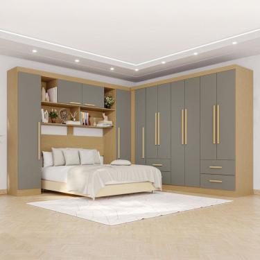 Imagem de Guarda-roupa Casal Modulado 11 Portas 4 Gavetas Alemanha Jequitibá/Granizo