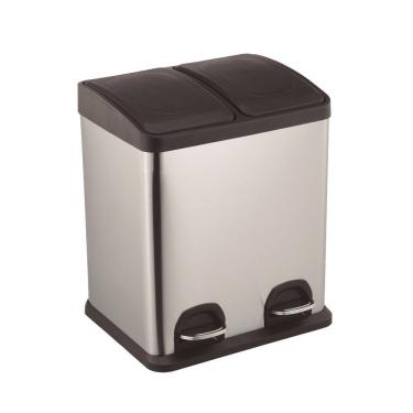 Imagem de Lixeira Twins Inox 2 Compartimentos Com Amortecedor 30 Litros - Jolitex - 30 Litros