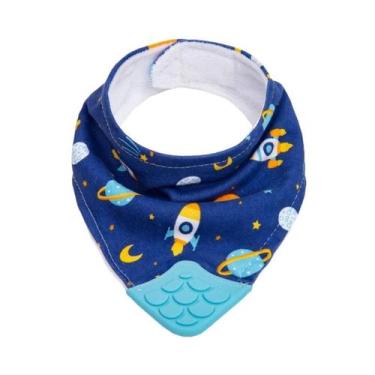 Imagem de Bandana Infantil Babador Tecido Algodão Com Mordedor Silicone Buba, Az