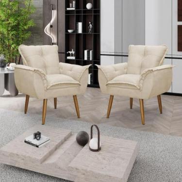 Imagem de Kit 02 Poltronas Decorativas Opala Lux Sala Recepeção Bege - Visan Est