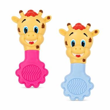 Imagem de Mordedor Chocalho Bebê Leão Girafa Silicone Macio Vila Toy, Rosa, Leão