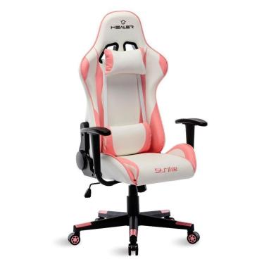 Imagem de Cadeira Gamer Branco e Rosa Healer Strike Reclinável Giratória-Unissex
