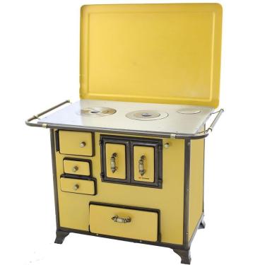 Imagem de Fogão a Lenha Venâncio Barroco Gabinete Nº3 Amarelo com Tampa e Saída de Chaminé Lado Direito 3BGDTAM