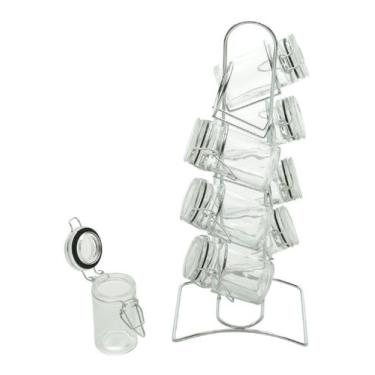 Imagem de Conjunto c/Suporte Porta Temperos Vidro Aço Cromado 8pcs Lyor