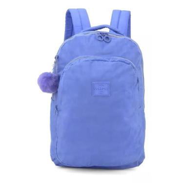 Imagem de Mochila Juvenil Up4You Lilas Roxa de costas com Pompom