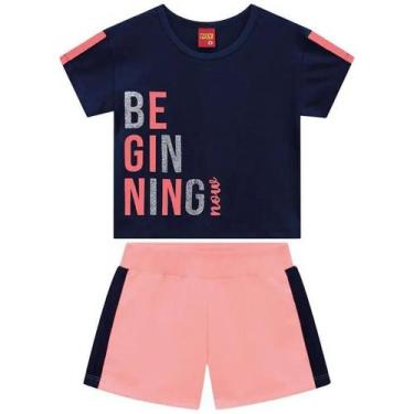 Imagem de Conjunto Roupa Infantil Blusa Meia Malha e Short Em Moletom Kyly Beggi