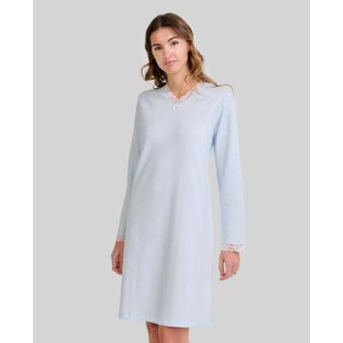Imagem de Camisola Feminina Lenceira Decote V Manga Longa Azul Celeste Lohe, Azu