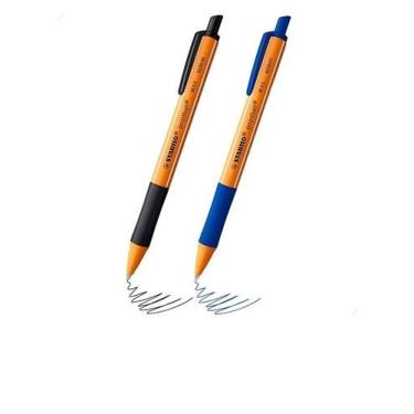 Imagem de Kit 02 Caneta Retrátil Stabilo Pointball 0,5mm - Laranja / Azul / Pret
