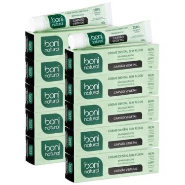 Imagem de Kit 10 Creme Dental Boni Natural Sem Fluor Carvao Vegetal Branqueador 