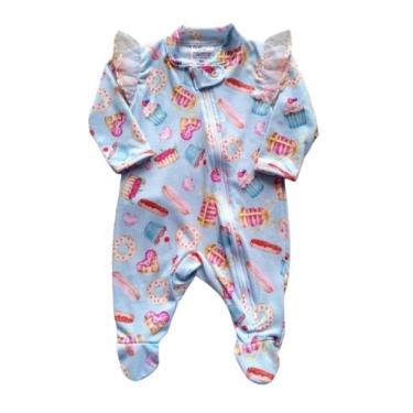 Imagem de Macacão Bebê Feminino Longo com Pezinho Docinhos Paty Fofinho, Azul be