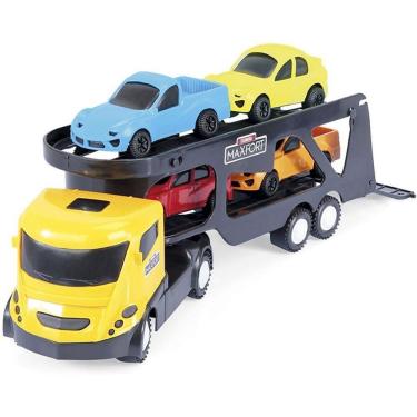 Imagem de Caminhão Cegonheira Maxfort com Rampa Móvel e 4 Carrinhos de Plástico Homeplay