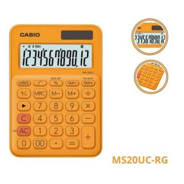 Imagem de Calculadora Casio MS-20UC-RG Laranja 12 Dígitos Solar e Bateria Displa
