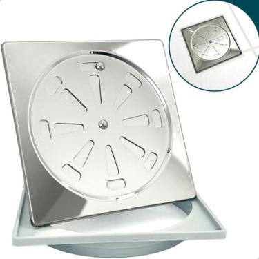 Imagem de Ralo de Banheiro 15cm Abre e Fecha Com Porta Grelha Quadrado Kit Banhe