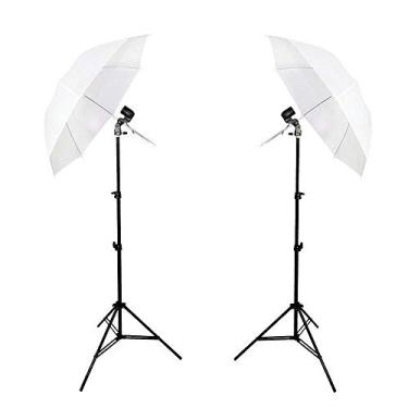 Imagem de SOU FOTO Kit de Iluminação para Estúdio de Fotografia e Video | 2x Sombrinhas Brancas Difusora 84cm, 2x Tripés de Iluminação 2 metros e 2x Soquete Simples E-27