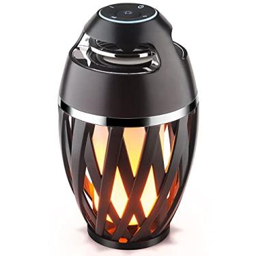 Imagem de Luminária de mesa com chamas de LED, alto-falantes Bluetooth Amzchen para ambiente externo com som estéreo exclusivo Bass Up HD áudio sem fio portátil luminária de mesa alto-falante