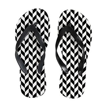 Imagem de Chinelo feminino fino preto e branco ondulado geométrico verão praia sandália confortável viagem chinelos para mulheres e homens, Multicor, 8-9 Narrow Women/6.5-7 Narrow Men