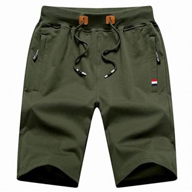 Imagem de Cicilin Short masculino esportivo casual para treino e verão com bolsos com zíper, Verde, 4X-Large
