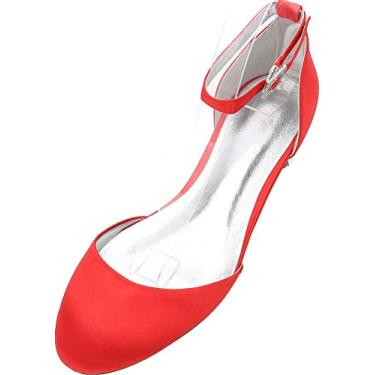 Imagem de Sapato feminino Dorsay sapatilha bico redondo casamento fivela, Vermelho, 11