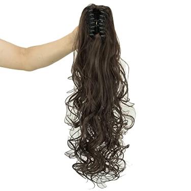 Imagem de IMISSU Clipe de mandíbula cacheado grosso e bagunçado Extensões de cabelo de rabo de cavalo Clipe de rabo de cavalo em peruca (Chocolate marrom)
