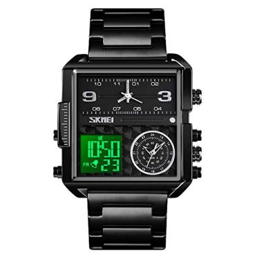 Imagem de Relógios de quartzo digital para homens com cronógrafo triplo de LED, alarme de calendário, aço inoxidável, ouro rosa, relógio de pulso, Tendência, black steel