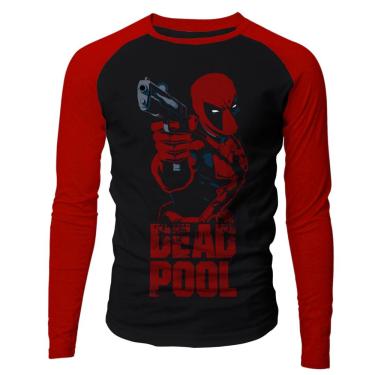 Imagem de Camiseta masculina manga longa Deadpool raglan vermelha e preta Live Comics