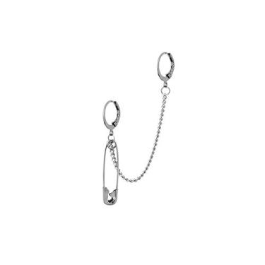 Imagem de Passador de segurança pino borla corrente punho envoltório pequeno argola brincos de gota para homens mulheres cartilagem dois furos argola pressão moda punk alpinista rastreador hip hop rock kpop gótico piercing presentes filho, Metal, Zircônia cúbica