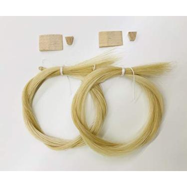 Imagem de MI&VI Cabelo de cavalo da Mongólia para violino, laços de viola – cru, branco 75 cm (2 hanks, preparado, inclui plugue e cunha) (2 hanks)