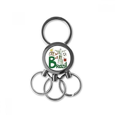 Imagem de Chaveiro de metal de aço inoxidável com símbolo nacional do Brasil e padrão de marco para carro chaveiro clipe para presente, Multicolorido.