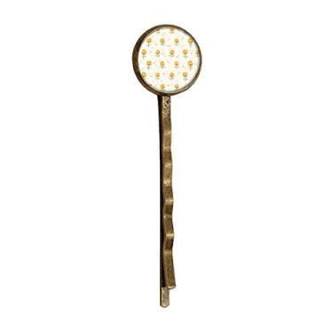 Imagem de Grampo de cabelo de metal retrô com estampa de flor amarela rosa